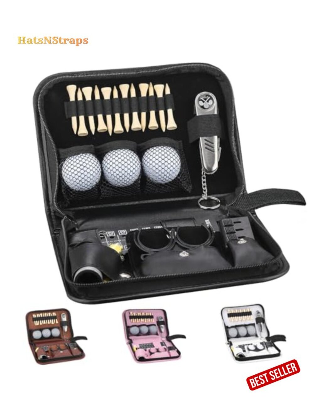 All-in-One Golf Accessory Kit Leather Pouch Balls Tees Divot Tool Gift Set